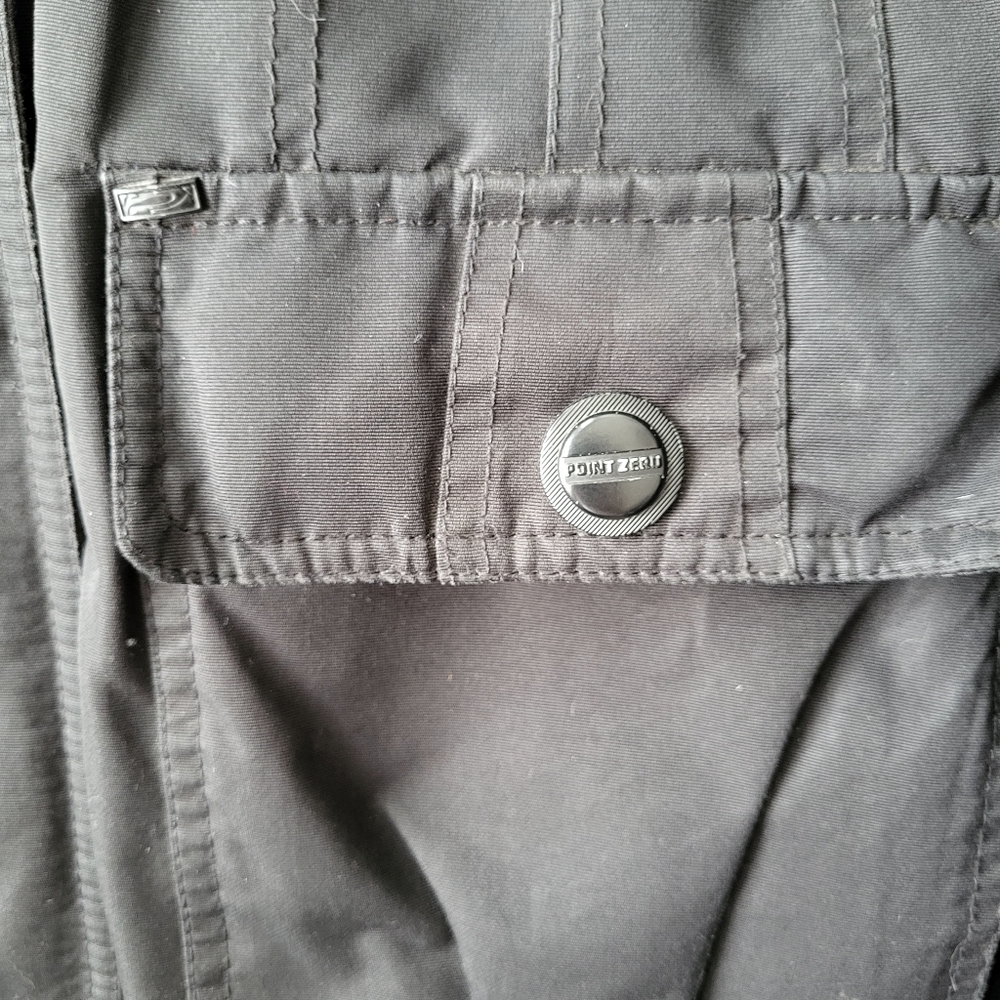 Point Zero black hooded cinched waist mid thigh zip up parka jacket Size S - Picture 6 of 12
